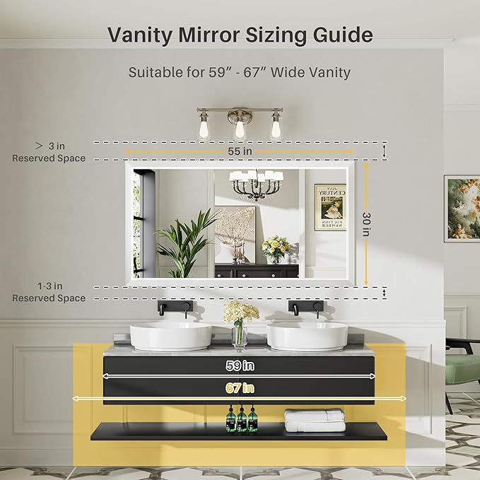 55x30 Inch White Bathroom Mirror
