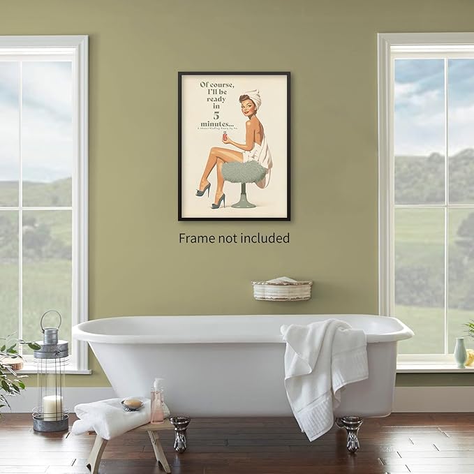 noxozoqm Boho Sage Green Bathroom Poster Vintage 70s Pin Up Girl Wall Art Of
