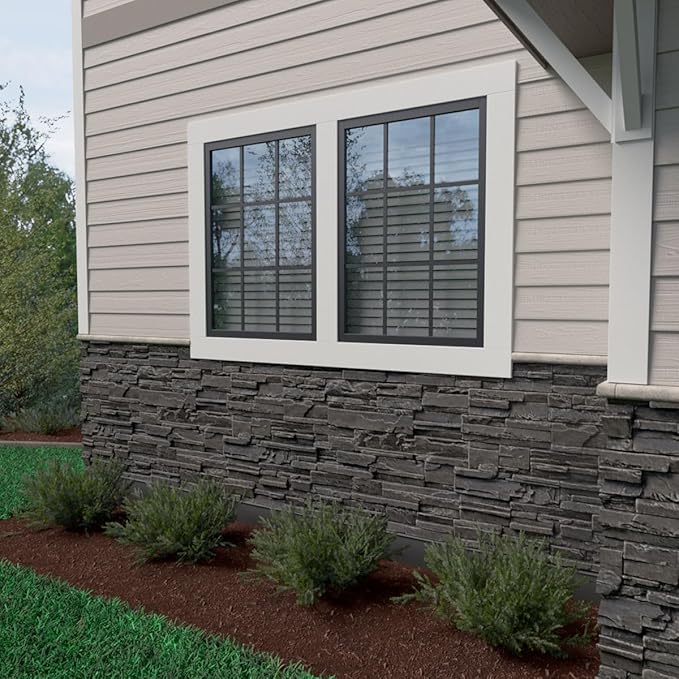 EverStone Cascade Faux Stone Panel, 48 5/8"W x 24 3/4"H x 1 1/4"D, Dark River