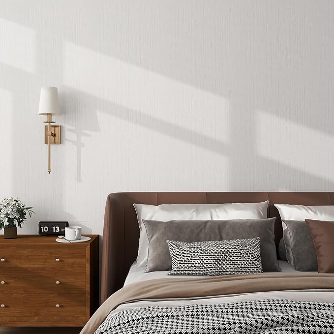 Grasscloth Textured Wallpaper White Peel and Stick 24inX393in Fabric Wall Paper