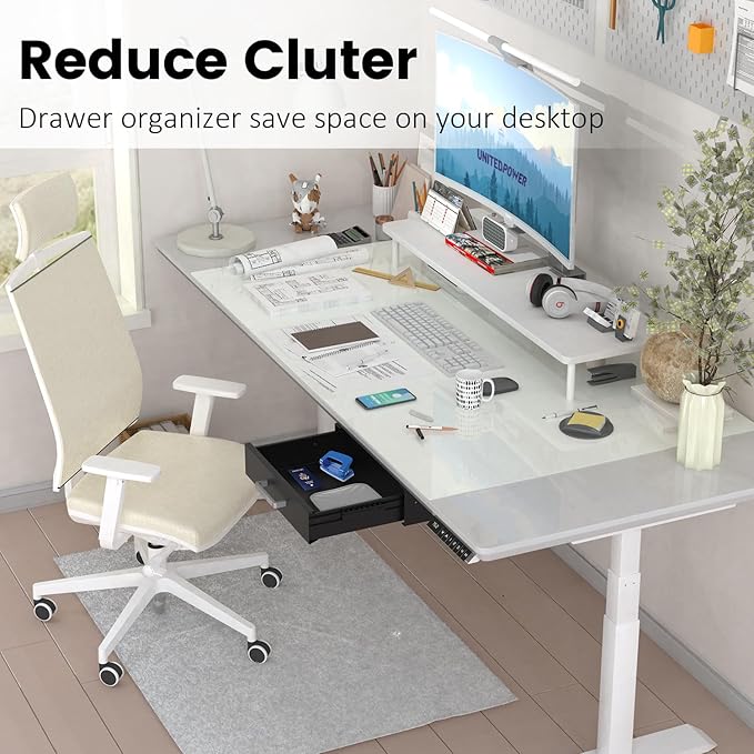UNITEDPOWER Under Desk Drawer Storage, Pull-Out Office Hidden Counter Drawer, Metal Sliding Organizer Mount Below Table for Standing Electric Adjustable Height Desk, Black