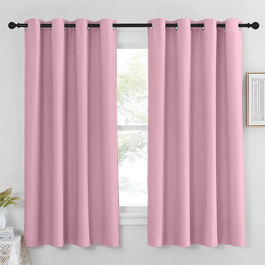 NICETOWN Rouge Pink Blackout Curtain Panel 63 inch Long