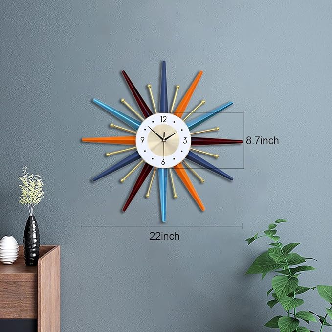 FIELDY Large Wall Clock 22 Inch Mid Century Wall Clocks Starburst Clock Non