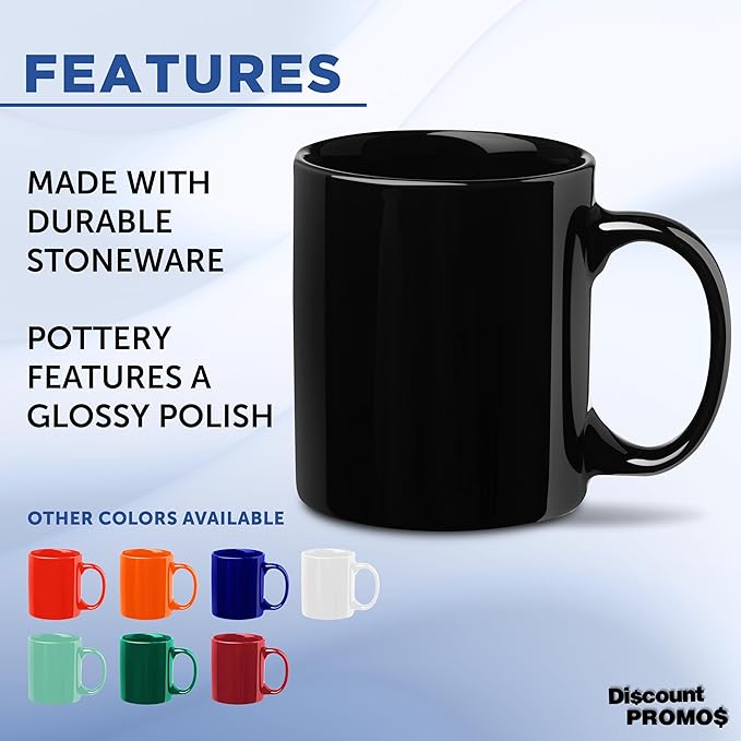 DISCOUNT PROMOS Ceramic Mugs – 11 oz. Set of 10, Personalized Bulk Pack, Perfect for Hot or Iced Drinks, Gaming – Black