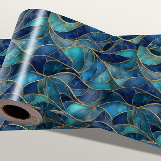 Blue Geometric Mosaic Wallpaper Border 196x4 Inch Peel and Stick Wall Border