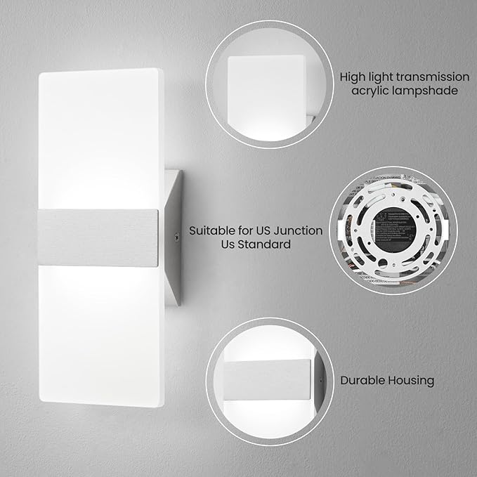Modern LED Wall Sconces Set of Two, 12 Inch Indoor Dimmable Brushed Nickel Wall