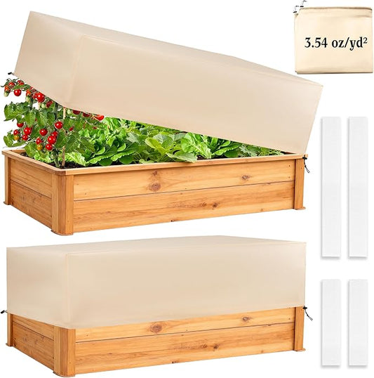Plant Covers Freeze Protection 2 Pack with Elastic Drawstring & Magic Tape, 3.54 oz/ydÂ² Winter Frost Blanket Planter Box Cover for Raised Garden Bed Outdoor Flower Pot, 59 x 19.6 x 21.6 INCH