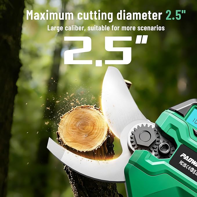 2.5“/64mm Electric Pruning Shears, Upgraded Cordless Electric Scissors, with Brushless Motor | Dual 2.0Ah Battery | Sk7 Blade | LCD Display for Heavy-Duty Garden, Orchard & Branch Cutter