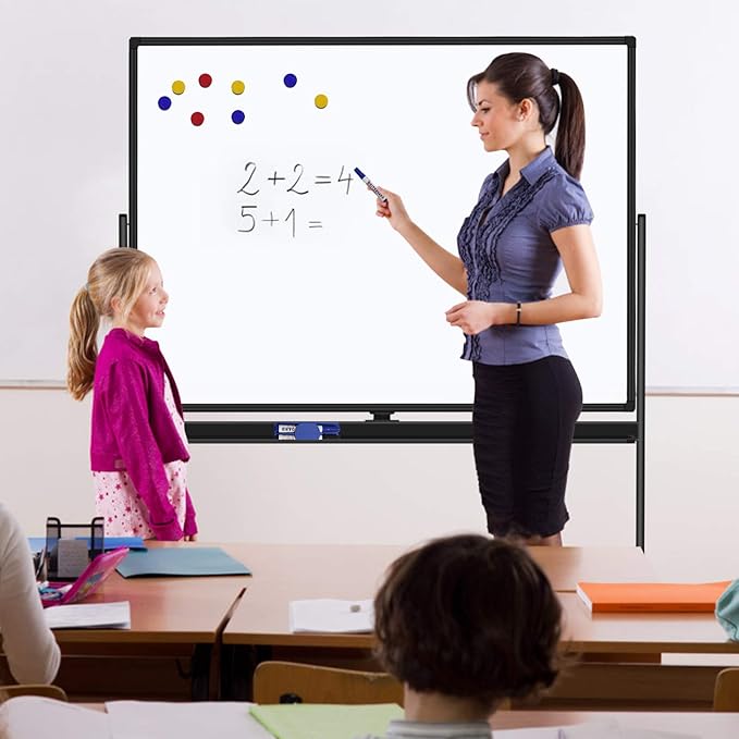 H-Qprobd 48"x36" Mobile Whiteboard Double-Sided Magnetic Dry Erase Board on Wheels - Comercial Rolling White Boards with Sturdy Stand for Home, Office & School