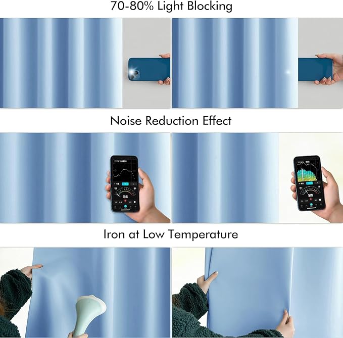 MIULEE Sky Blue Back Tab Blackout Curtains 72 Inches Long 2 Panels Set