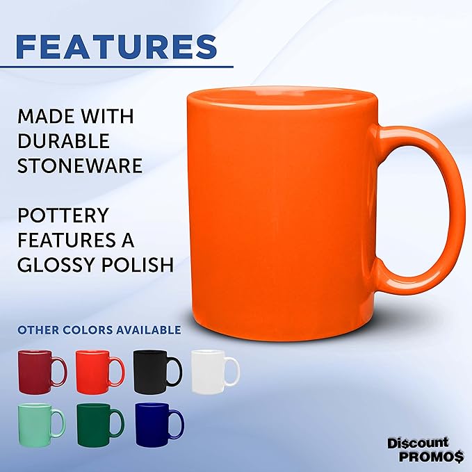 DISCOUNT PROMOS Ceramic Coffee Mugs 11 oz. Set of 10, Bulk Pack - Coffee cup set, Iced coffee cup, Gaming mug - Orange