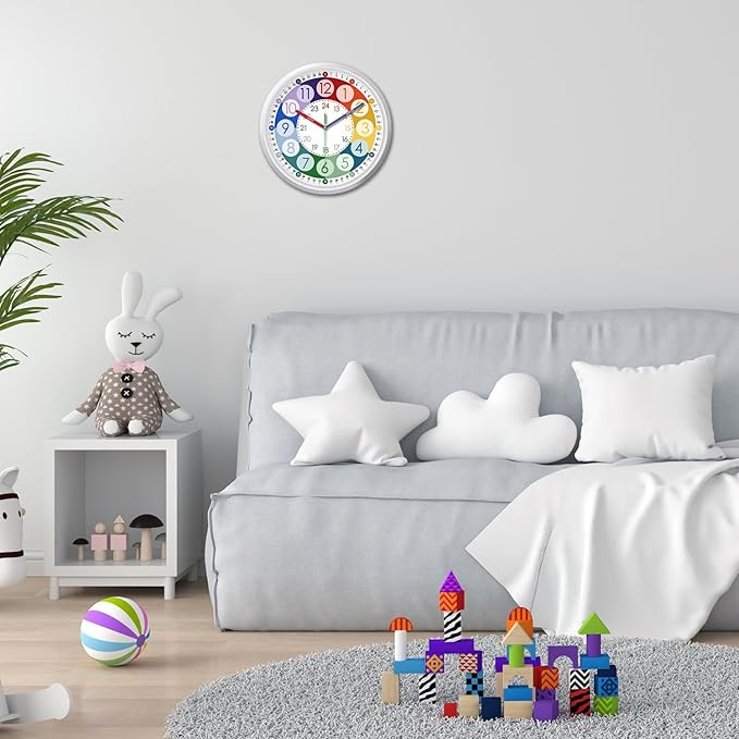XFM Colorful Kid Wall Clock 16 Inch Silent Non Ticking Quartz Battery Operated