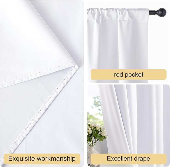 NICETOWN Bedroom 100% Blackout Curtains, 2 Panels, 34 by 63, Snow White