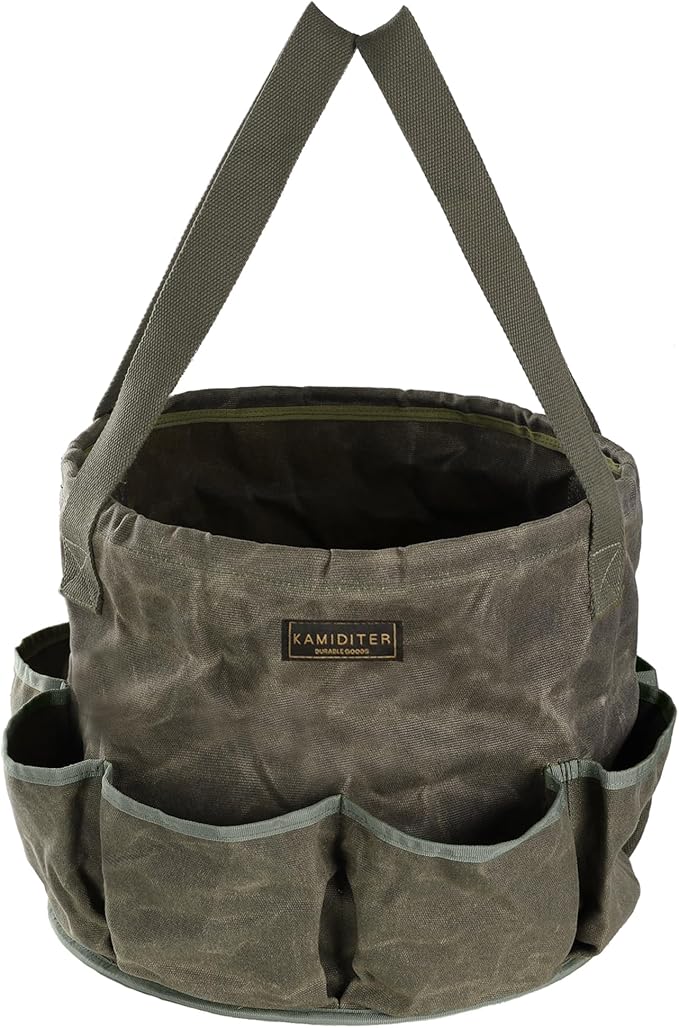 Heavy Duty Self-Standing Tool Bag with 8 Pockets, 8-Gallon Manually Collapsible for Garden/Camping/Car Trunk Storage | ArmyGreen