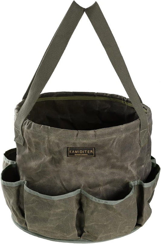 Heavy Duty Self-Standing Tool Bag with 8 Pockets, 8-Gallon Manually Collapsible for Garden/Camping/Car Trunk Storage | ArmyGreen