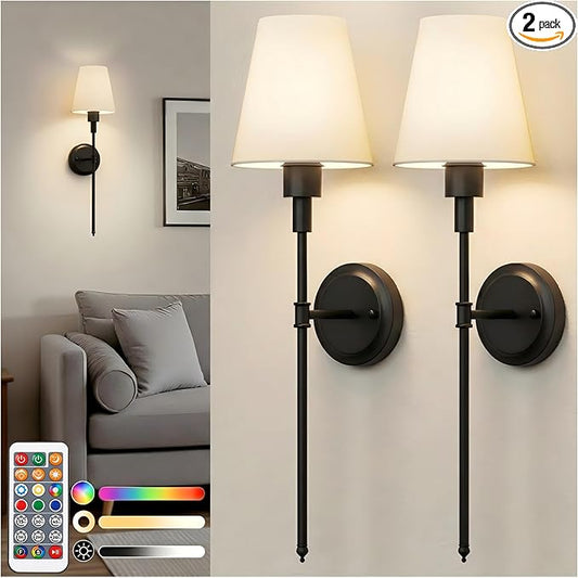 DORESshop Battery Operated Wall Sconce Set of 2, Wireless Wall Light Easy to
