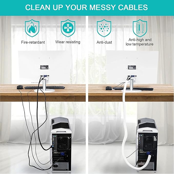 6.6ft - 1 inch Grey Cable Sleeve, Cable Organizer for Desk PC TV Computer, Wire Protector Cable Wrap Cover, Cord Management for Home Office