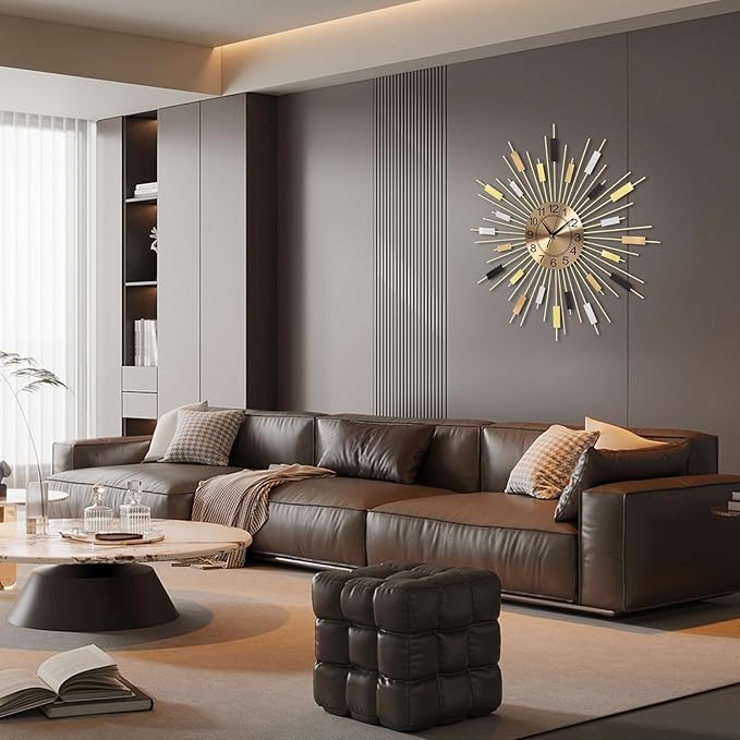 23.6 inch Gold Starburst Wall Clock, Non-Ticking Large Modern Sunburst