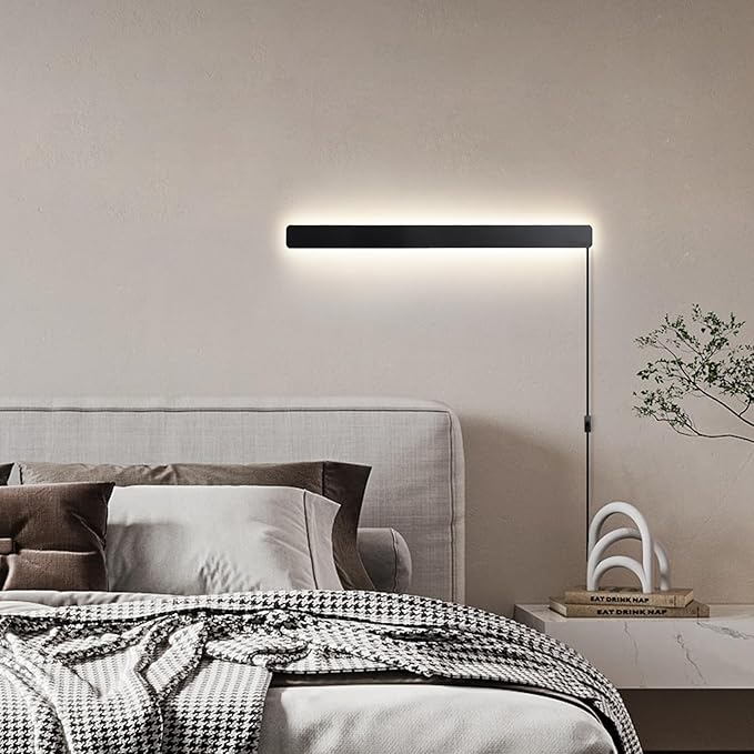 KELUOLY Modern Plug in Wall Sconces, 23.6 inch Frosted Black LED Long Wall