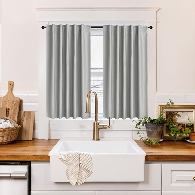 RYB HOME 100% Blackout Basement Curtains 36 inches Long, Heat & UV Blocking