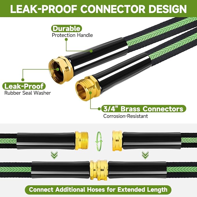 Garden Hose 50ft Flexible Non-Expandable Water Hose Kink-Free Lightweight Leak-Proof High Pressure Durable Outdoor Portable Fabric Hoses Pipe with 3/4” Sturdy Fittings for Yard Lawn Car Wash