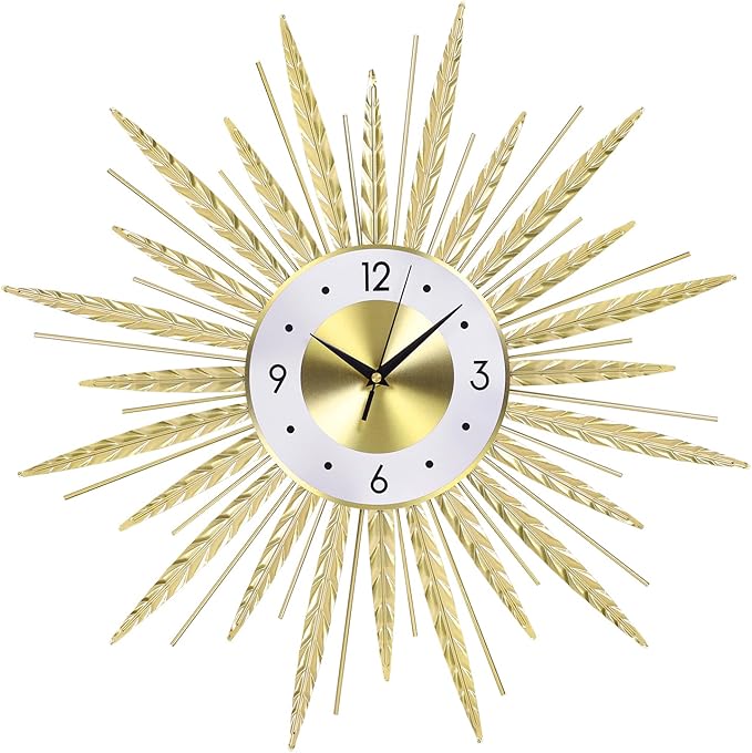 23 inch Gold Starburst Wall Clock, Silent Non-Ticking Large Modern Starburst