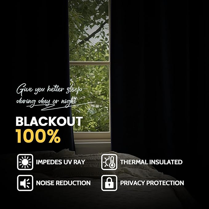 Yakamok 100% Blackout Curtain Panels 84 inches Cold and Light Blocking Drapes