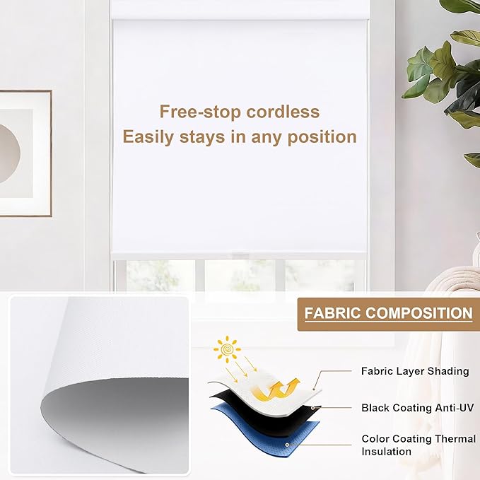 SUNOFF No Drill Tools Cordless Blackout Roller Shades Blinds
