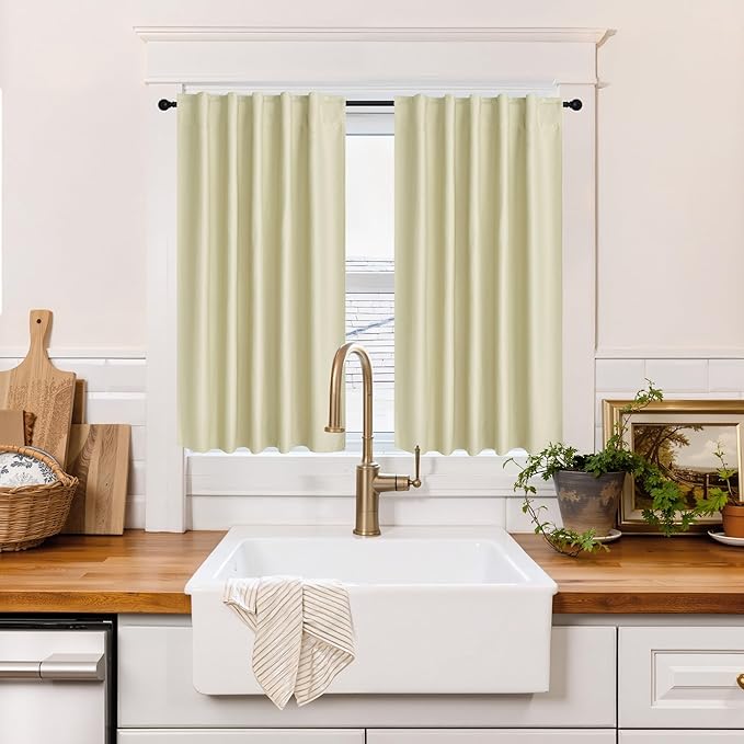 RYB HOME 100% Blackout Basement Curtains 36 inches Long, Heat & UV Blocking