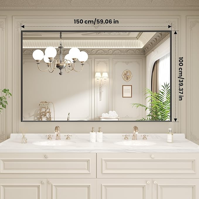 LOAAO Black Bathroom Mirror 60"X40"