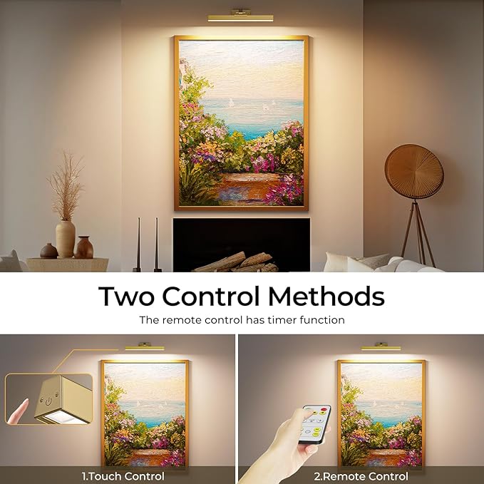 Afyuol Picture Lights for Wall, Brushed Gold Battery Operated Picture Light