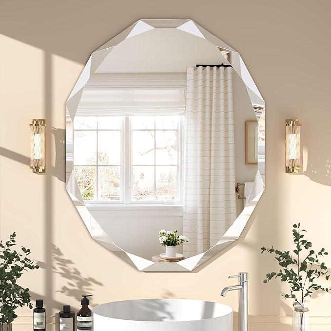 Bathroom Mirrors for Over Sink, Round Frameless Mirrors for Wall, 24x30 Inch