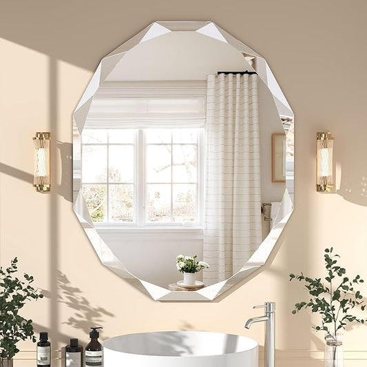Bathroom Mirrors for Over Sink, Round Frameless Mirrors for Wall, 24x30 Inch