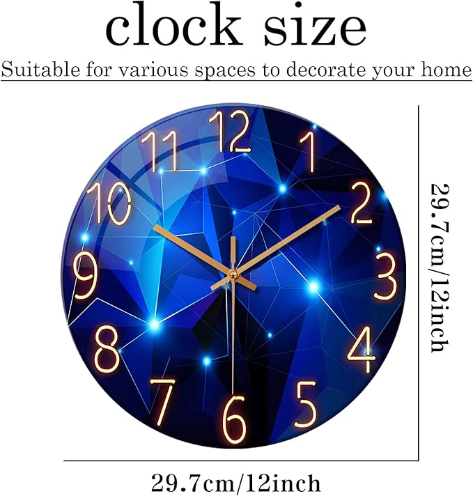 Blue Wall Clock for Living Room Decor Kitchen Wall Clocks Battery Operated 12