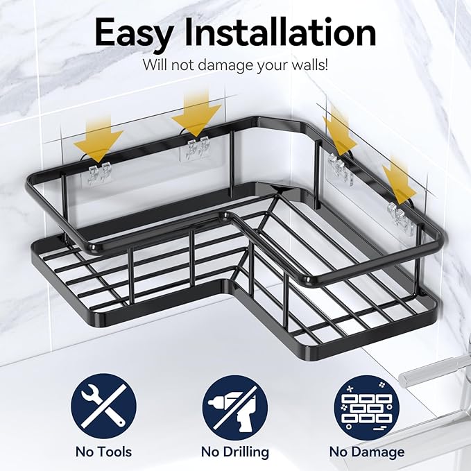 YASONIC Corner Shower Caddy 2 Pack, No Drill Adhesive Shower Storage Shelves