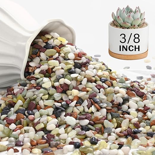 NUPICK 3 lbs Pebbles for Indoor Plants, 3/8 Inch Pea Gravel for Fish Tank, Polished Decorative Rocks for Succulent, Natural River Stones for Vases, Cactus, Landscaping, Bird Bath, Aquarium, Colorful