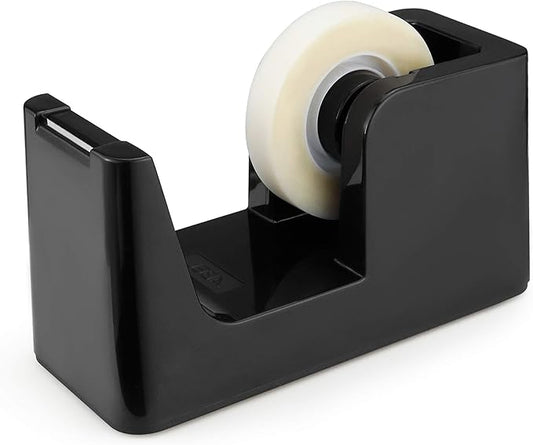 ABEL SimpleWork Desktop Tape Dispenser, Black, 1 in Core, Non-Skid Weighted Base, Tape Cutter for Office, Home, School, and Crafts