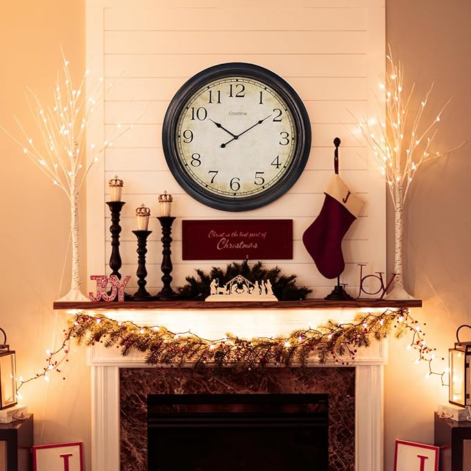 Crosstime 24 Inch Wall Clock Battery Operated Silent Round Vintage Large Wall