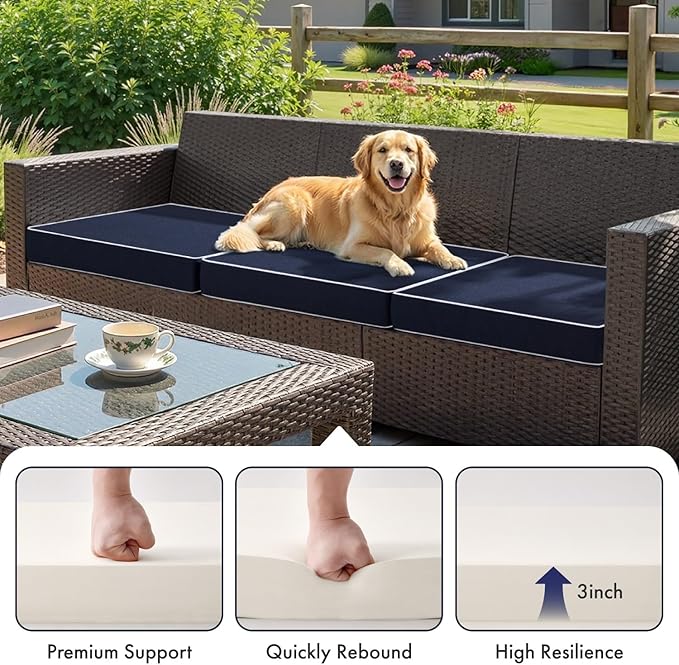 MIULEE Navy Outdoor Chair Cushions Set of 2, 22x22x3 Inch Waterproof Patio Seat Cushions for Outdoor Furniture Couch Sofa, 3 Year Color Fastness High Density Foam with Adjustable Ties