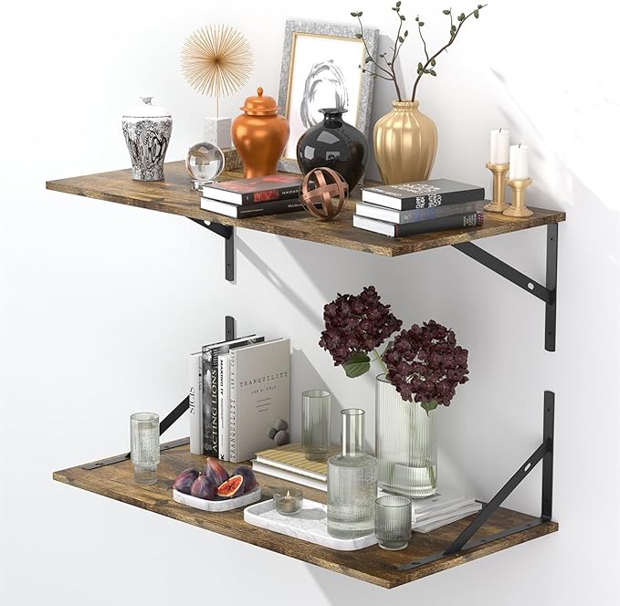 Deep Floating Shelves for Wall Set of 3, 24W x 12 Inch Deep Floating Shelves