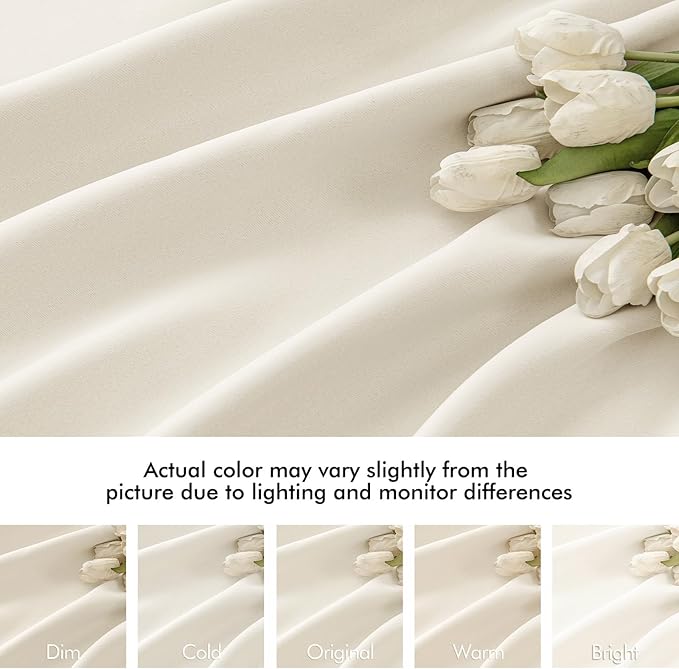 MIULEE Beige White Back Tab Blackout Curtains 90 Inches Long 2 Panels Set