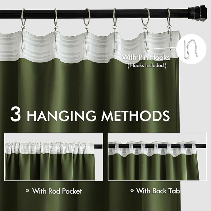 MIULEE Olive Green Back Tab Blackout Curtains 84 Inch Length 2 Panels Set