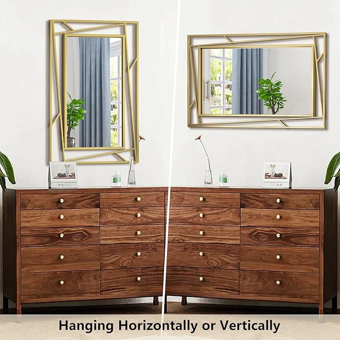 Brushed Gold Bathroom Mirror, Hang Horizontally or Vertically