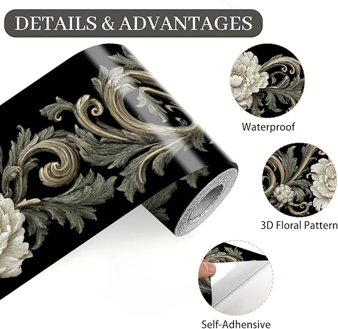 Beige Floral Scroll Wallpaper Border 196x4 Inch Peel and Stick Wall Border