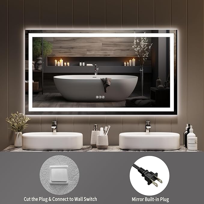 LED Bathroom Mirror 50 x 28 inch, Lighted Bathroom Vanity Mirror