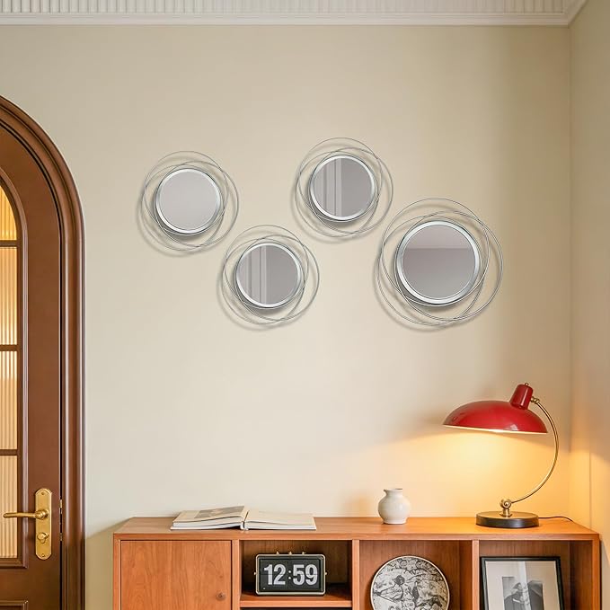 4 Piece Gold Round Wall Mirror Set Modern Metal Circle Home Decor