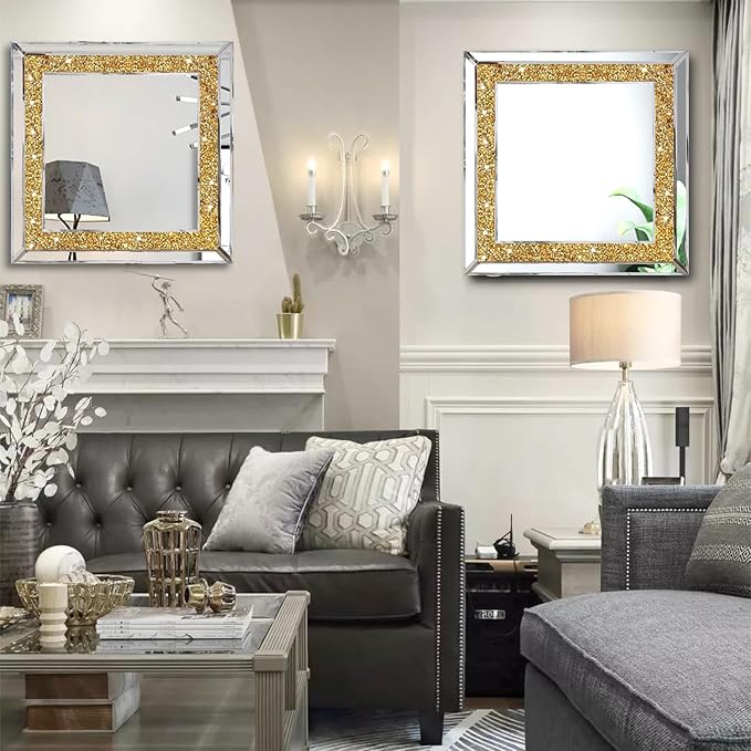 2 Piece Wall Mirrors, Crush Diamond Wall Decor