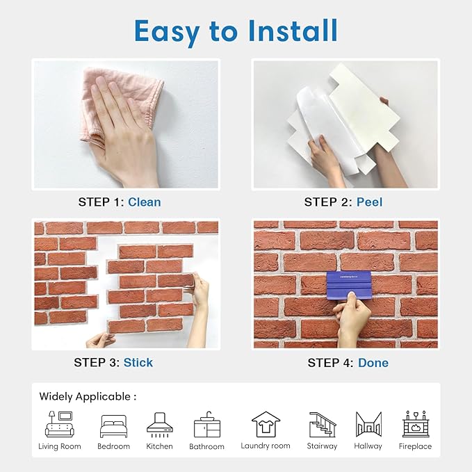 COMSTICKC 3D Red Faux Brick Wall Panel Peel and Stick, Not Real Tile, Small
