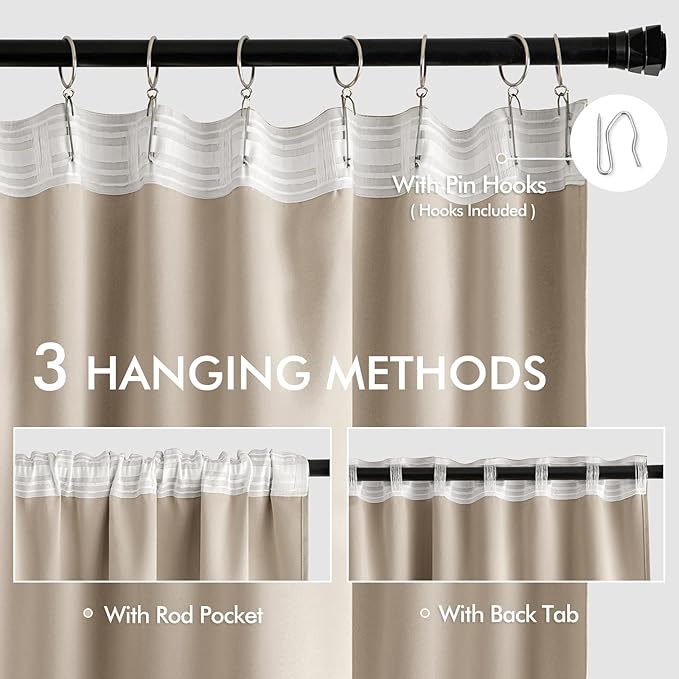 MIULEE Taupe Back Tab Blackout Curtain 96 Inch Long 2 Panels Set