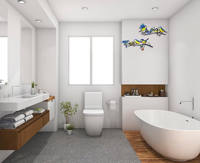 Meduofon Metal Bird Wall Decor, Vivid Feed the Bird Metal Wall Art Lovely Hummingbird Outdoor Decor Suitable for Porch Fence Garden Patio Outdoor Indoor Wall Decorations (2 Pack Multiple Birds Blue)